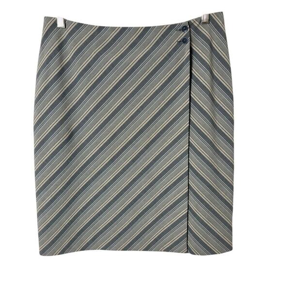 Caslon Women's Wrap Pencil Skirt 12P Gray & Blue Diagonal Striped Lined Career - Picture 1 of 10